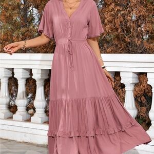 NWT Chic Blush Pink Maxi Dress with Button Detail